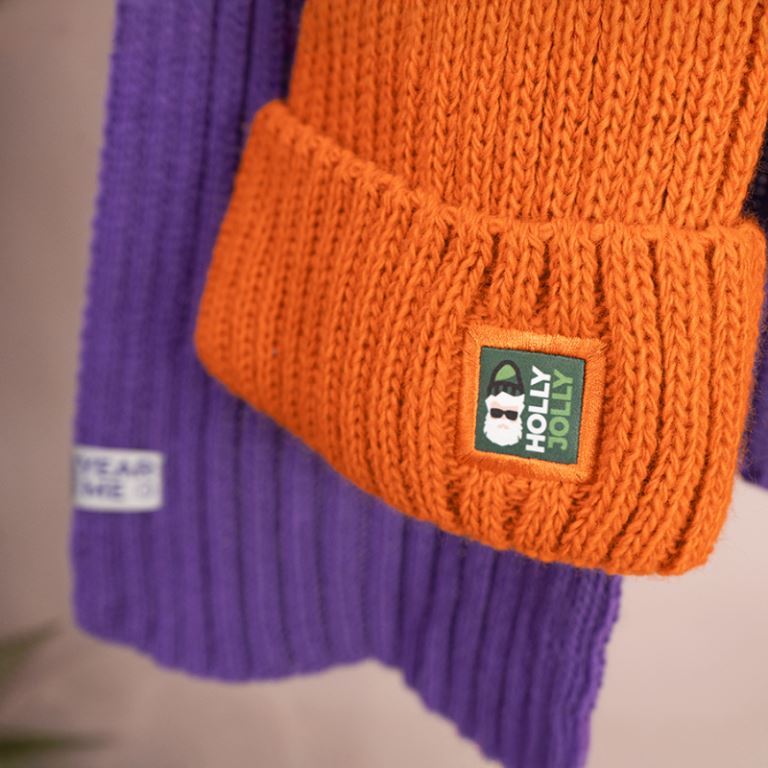 Шапка бини вязаная НАСВЯЗИ©  шерсть/ акрил, оранжевый-3