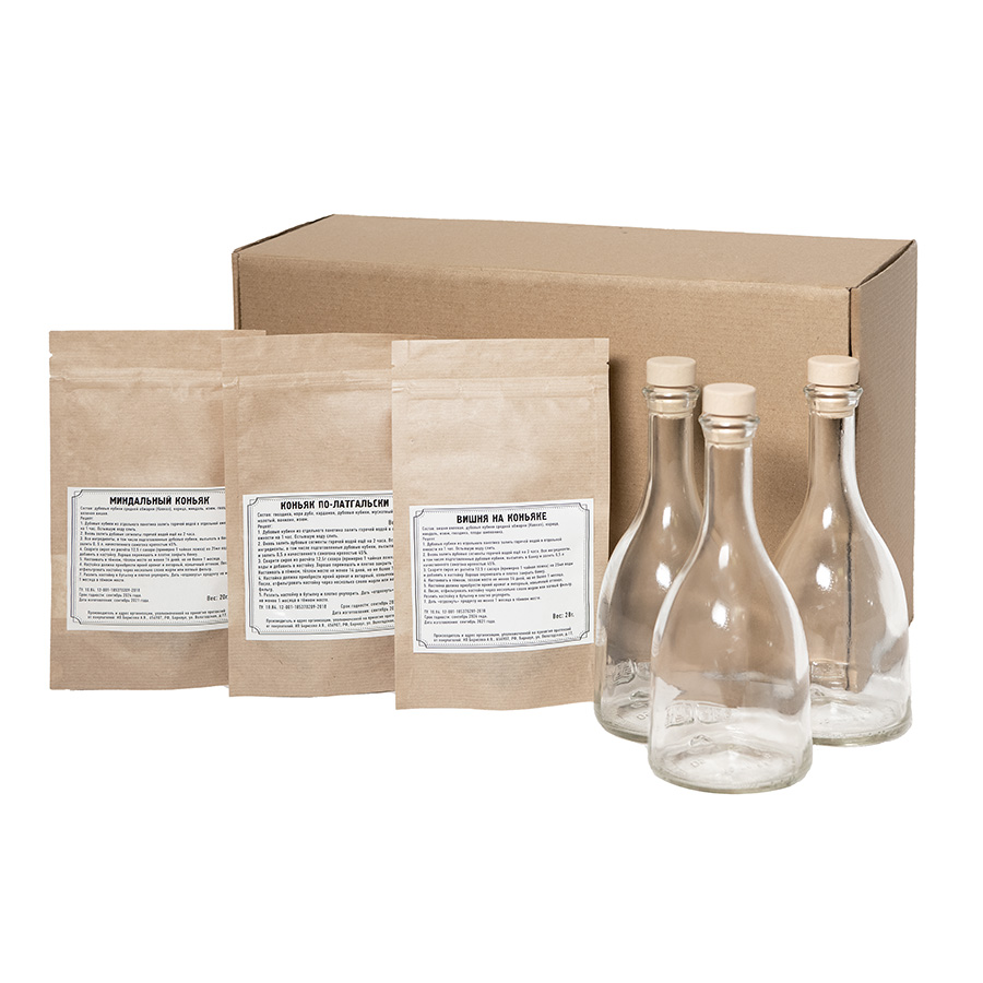 Набор  "Сам себе сомелье" для приготовления  авторских напитков Коньяк по-латгальски, Миндальный  коньяк, Вишня на коньяке, бежевый, коньяки-0