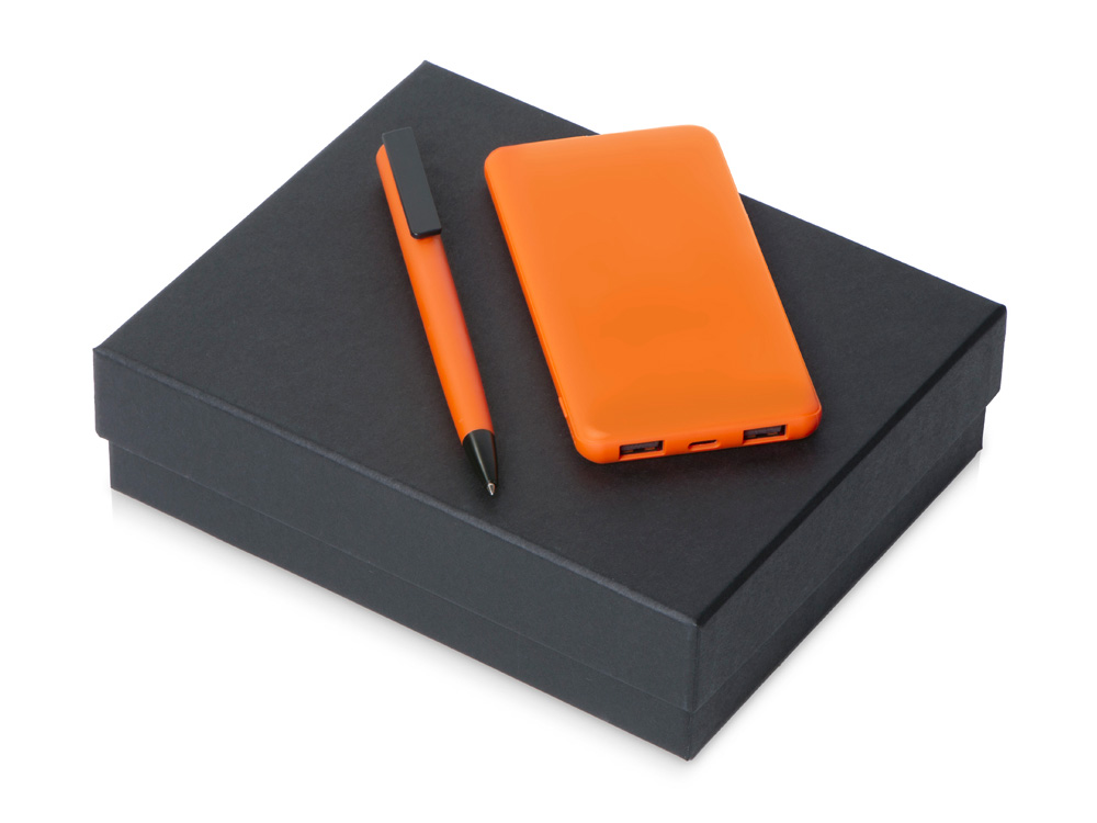 Подарочный набор c пластиковой ручкой, повербанком С1, 5000 mAh, оранжевый-0