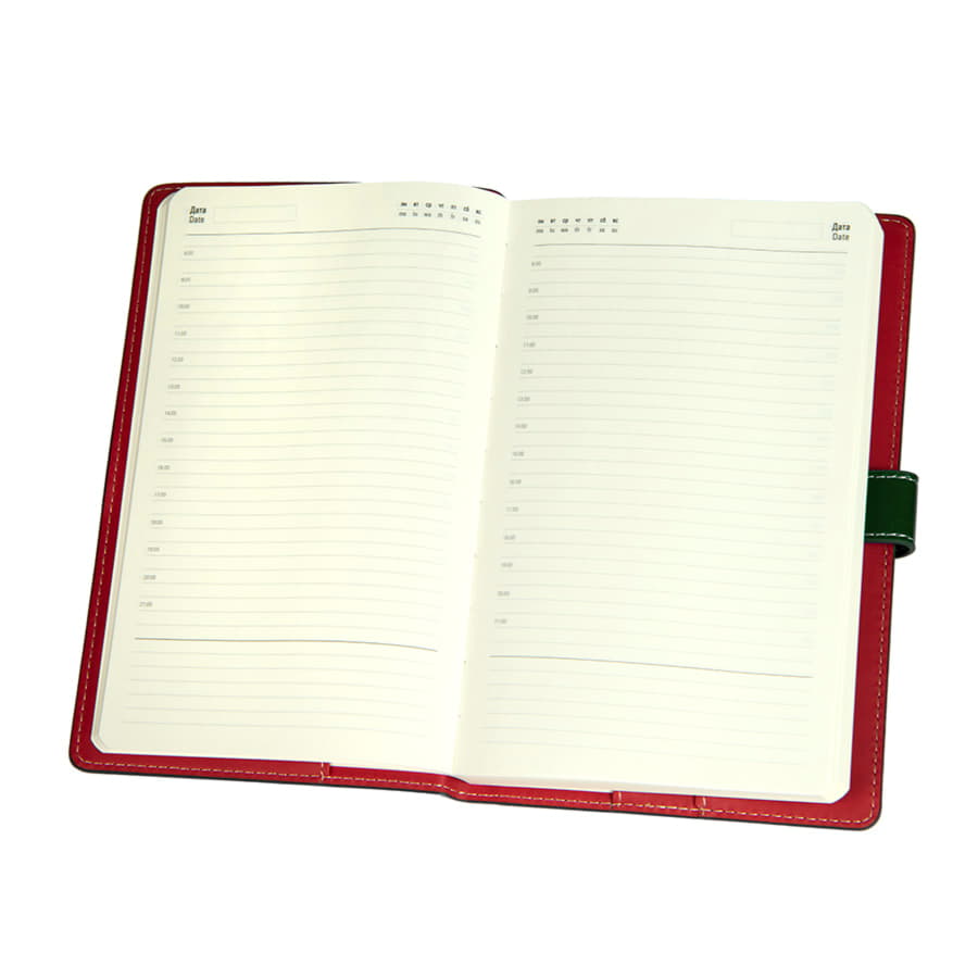 Ежедневник-портфолио недатированный Holder, А5, зеленый/красный, кремовый блок, без обреза, зеленый, красный-2