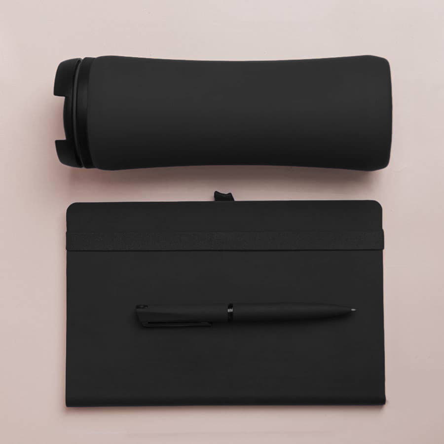 Набор подарочный OFFICEKIT: термос, ежедневник, ручка,  стружка, коробка, черный, черный-6