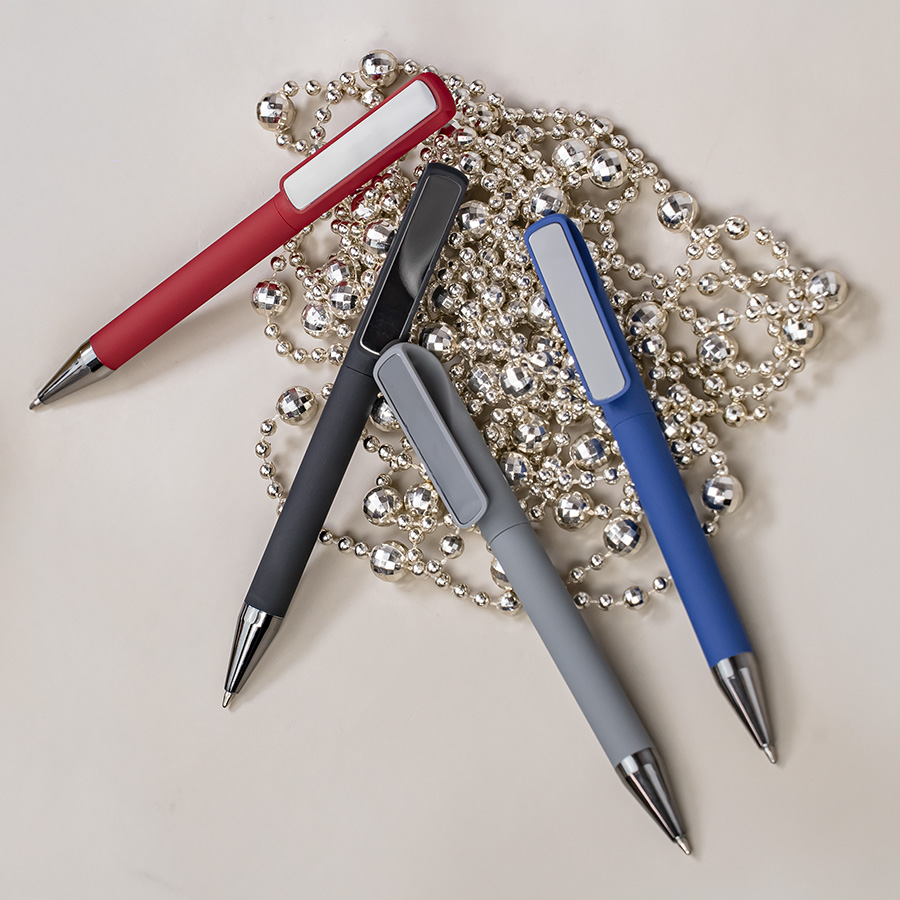 Ручка шариковая GLOSSY GUN с покрытием soft touch, синий, серебристый-1