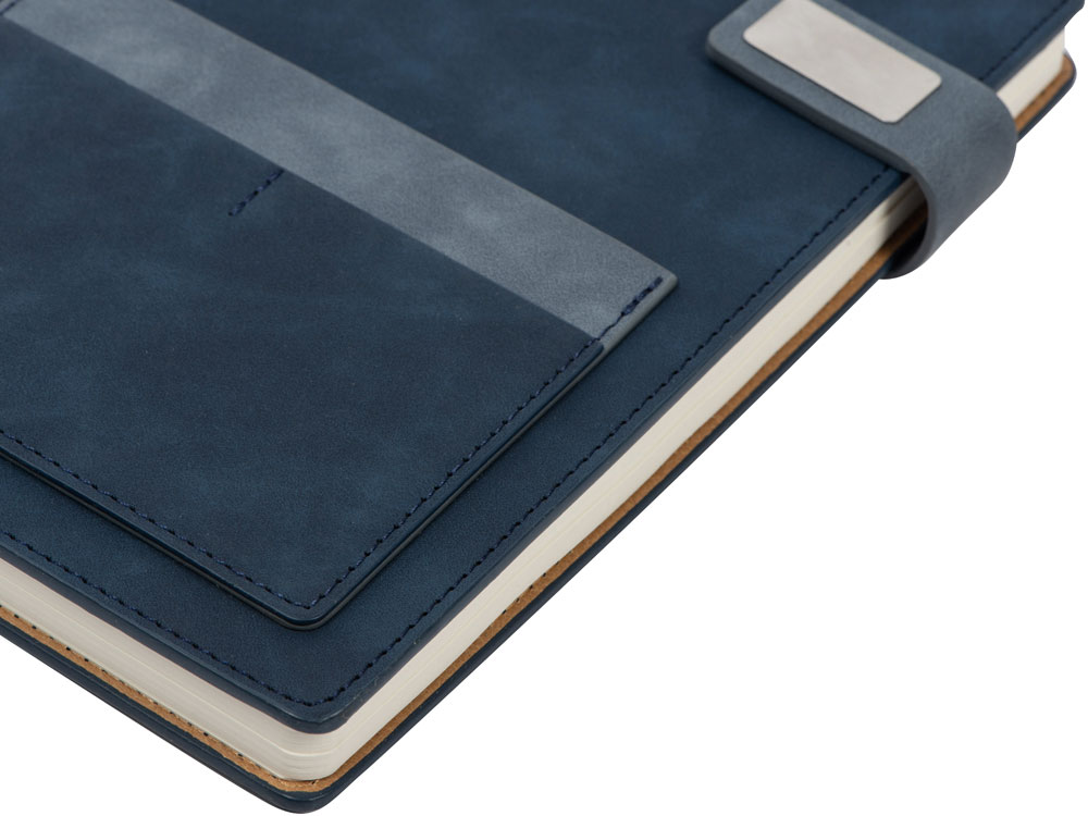 Бизнес блокнот А5 Freya с клапаном и карманом для визиток, твердая обложка, 128 листов, синий и темно-6