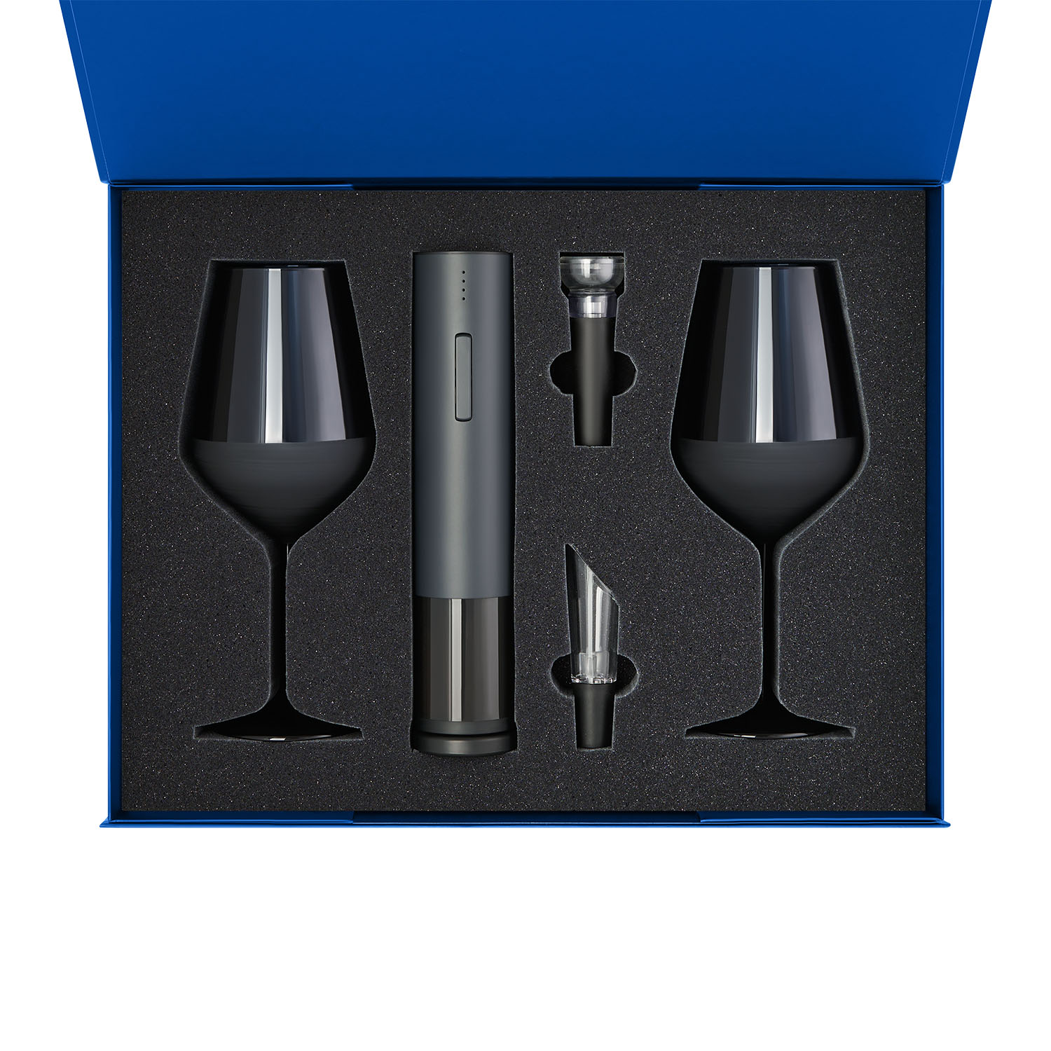 Подарочный набор 2 бокала для вина Sapphire + набор для вина с электрическим штопором Sacramento, в синей коробке-1