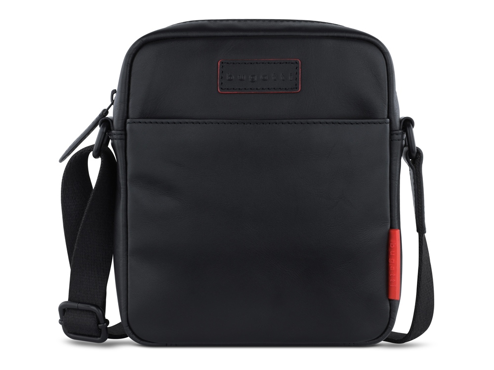 Сумка наплечная мужская BUGATTI Clark, чёрная, воловья кожа/полиэстер, 18х5,5х20 см, 2 л-1