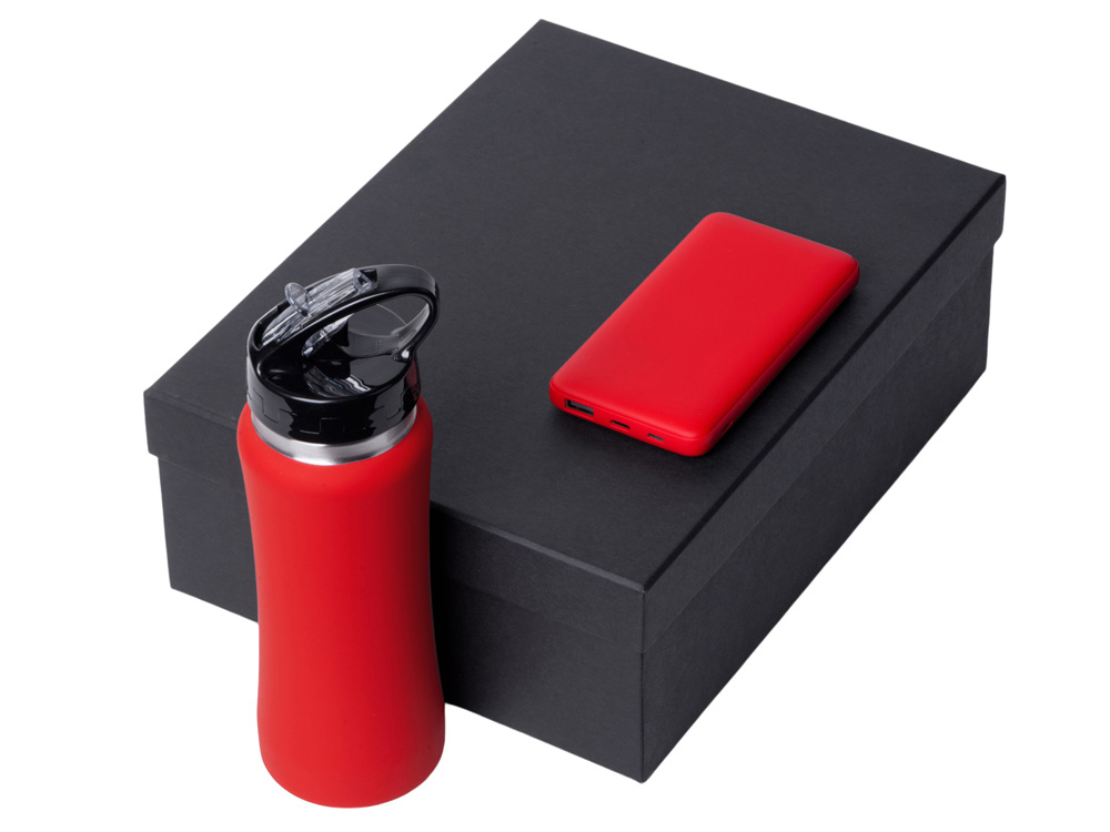 Подарочный набор с бутылкой для воды и повербанком С2, 10000 mAh, красный-1