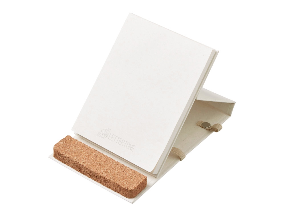 Блокнот с подставкой для телефона из пробки Milky S, молочно-белый-1