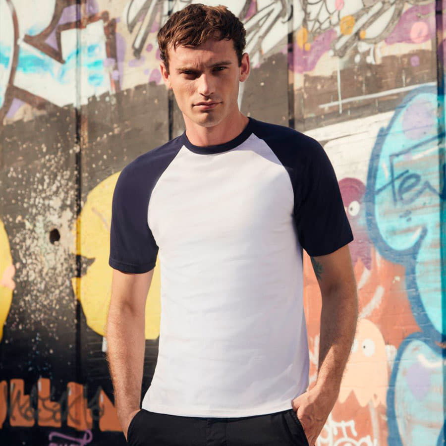 Футболка мужская SHORT SLEEVE BASEBALL T 160, темно-синий, белый-4