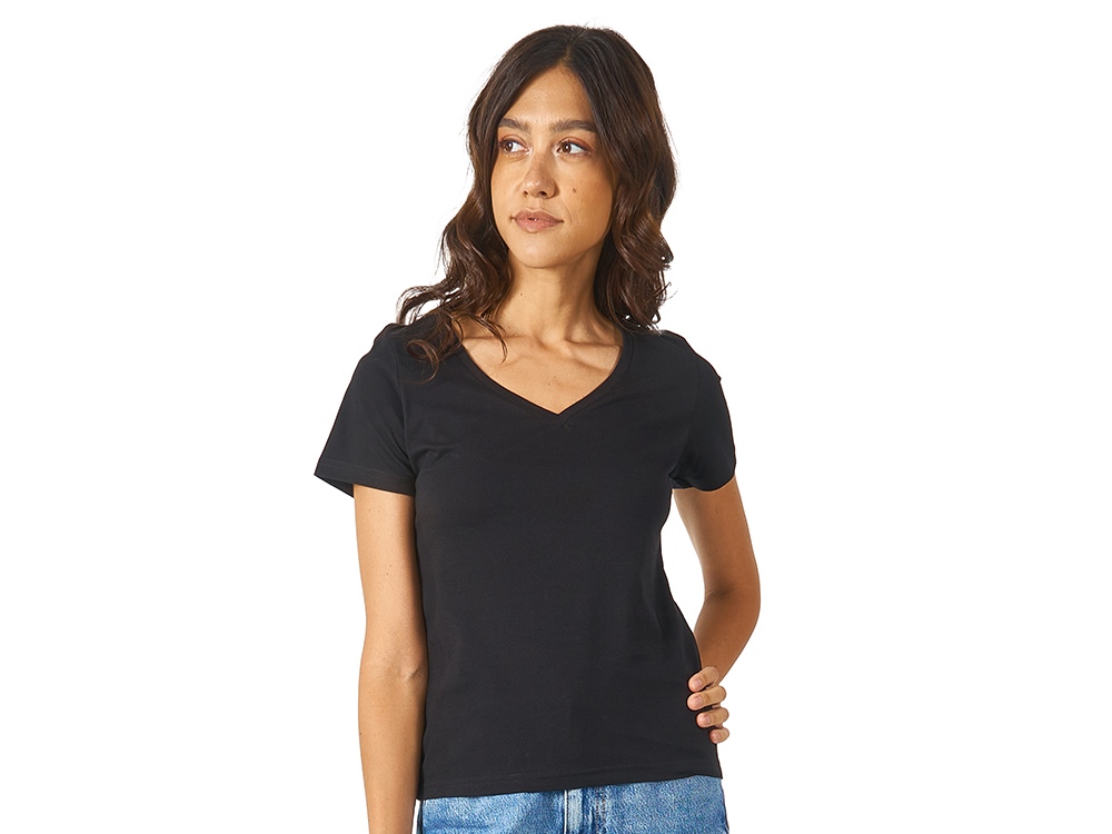 Футболка Heavy Super Club женская с V-образным вырезом, черный-0