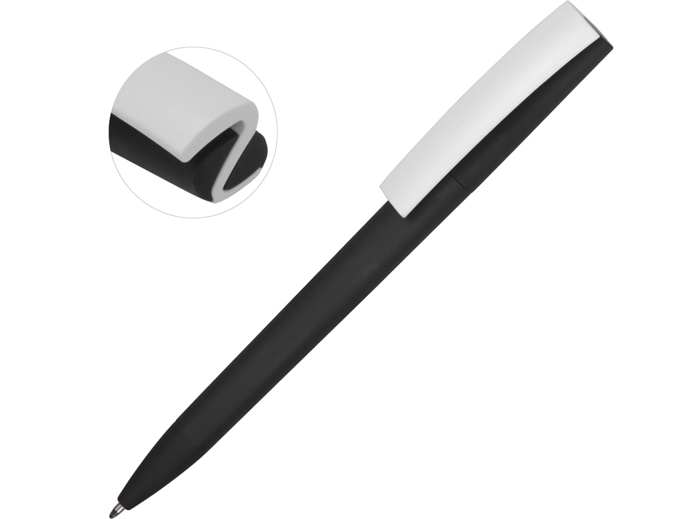 Ручка пластиковая soft-touch шариковая Zorro, черный/белый-0