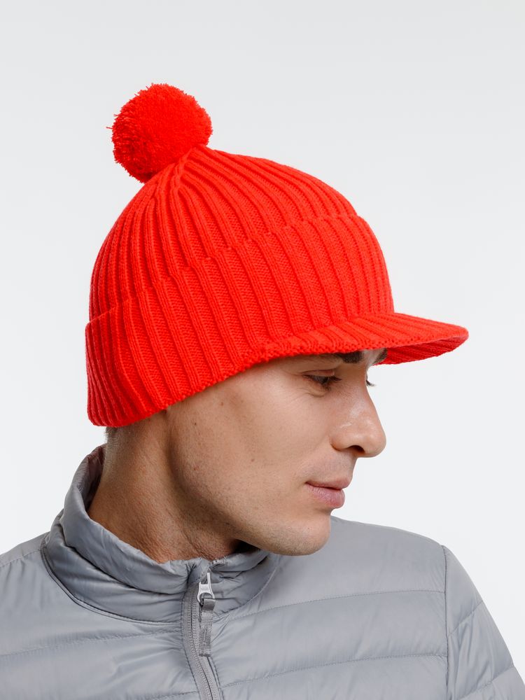 Вязаная шапка с козырьком Peaky, красная (кармин)-3