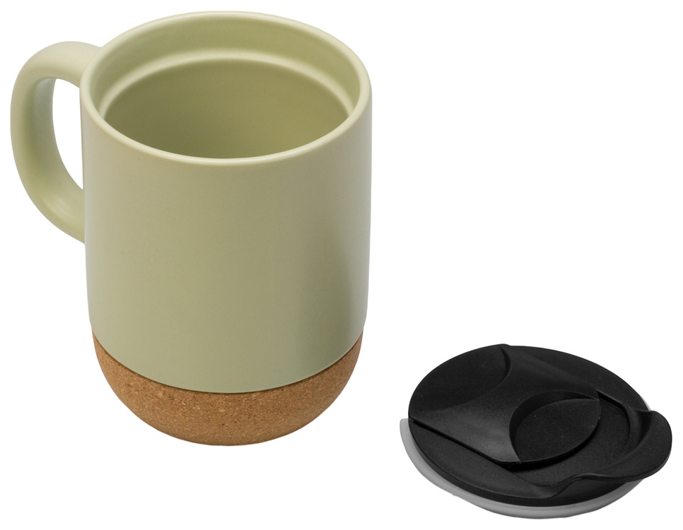 Кружка Denpasar с пробковым дном и крышкой, цветная с двух сторон, оливковый-3