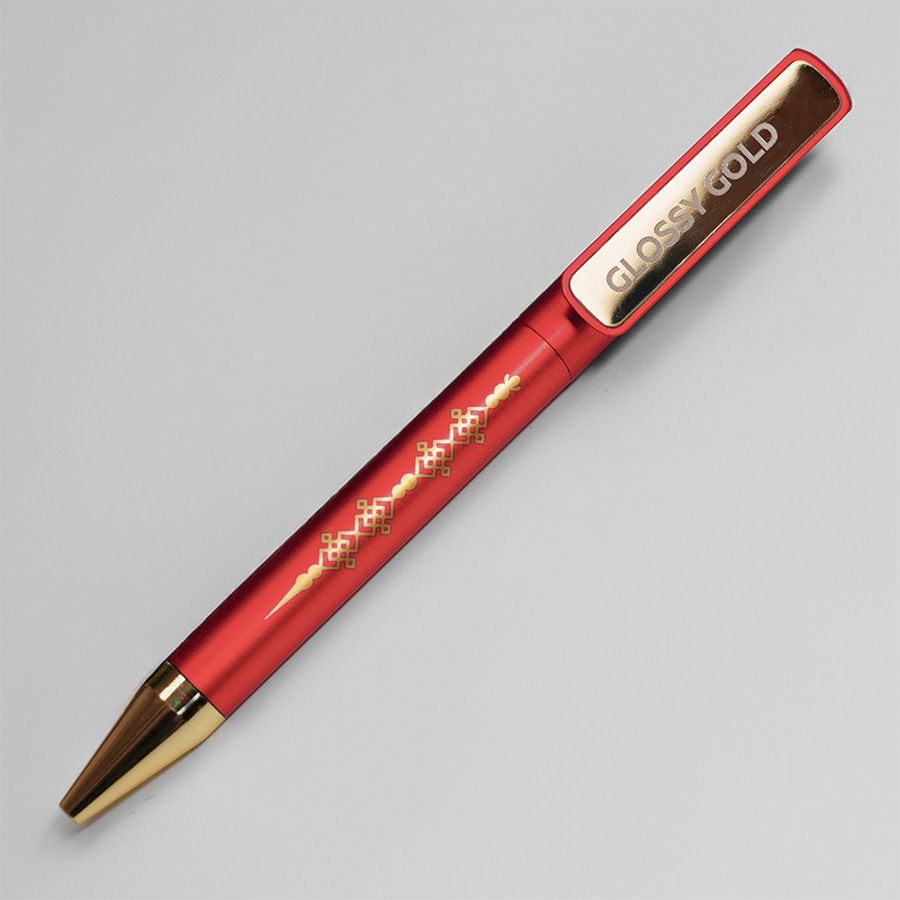 Ручка шариковая GLOSSY GOLD, красный, золотистый-4
