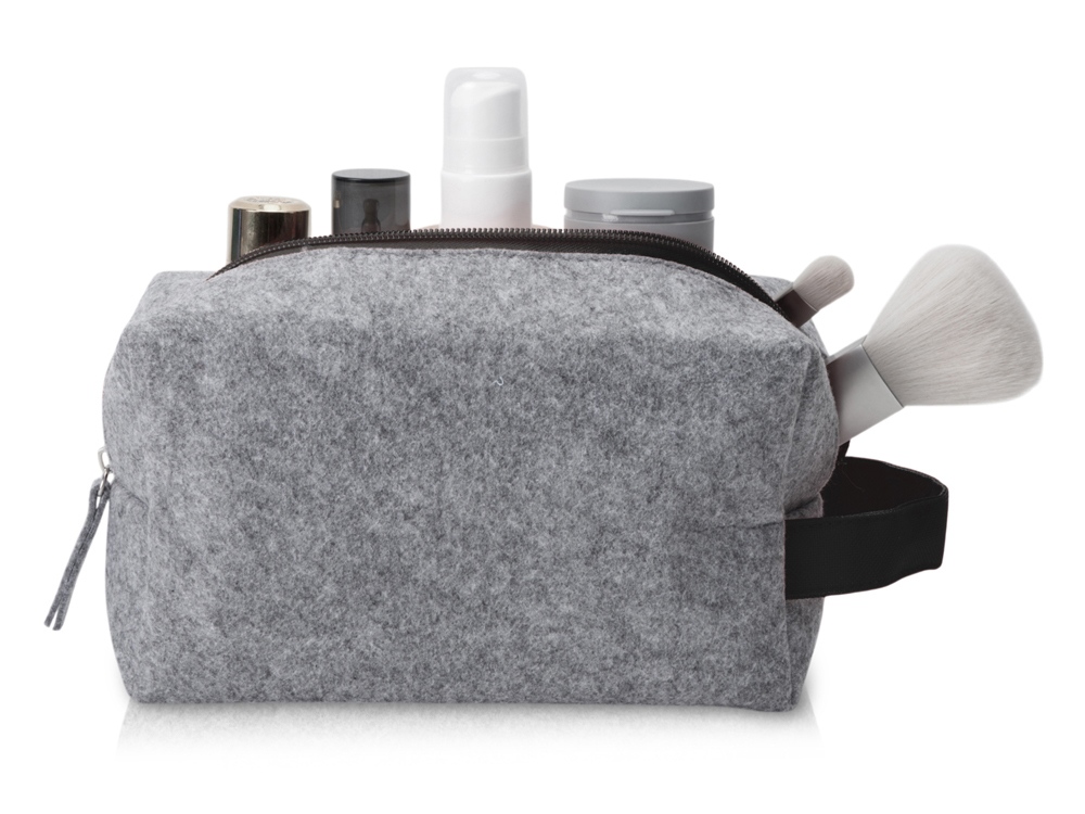 Косметичка из РПЕТ фетра с ручкой Felt, серый с черным-0