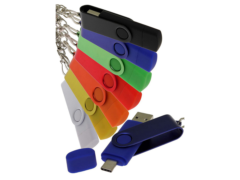 USB-флешка на 16 Гб 2 в 1 поворотный механизм, c дополнительным разъемом Type-C с одноцветным металлическим клипом, желтый-4
