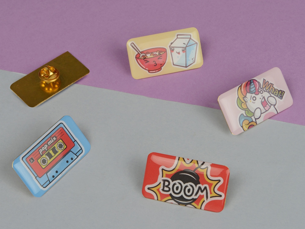 Значок металлический Прямоугольник закругленные углы, золотистый-5