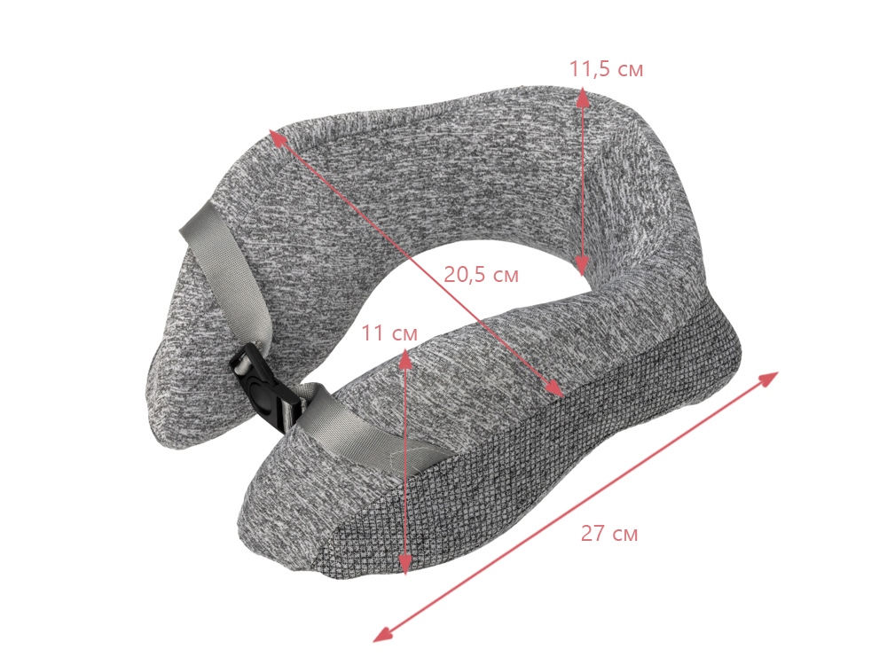 Подушка TORBER, дорожная, с эфектом памяти, серая, полиэстер, 20х27х10 см-5