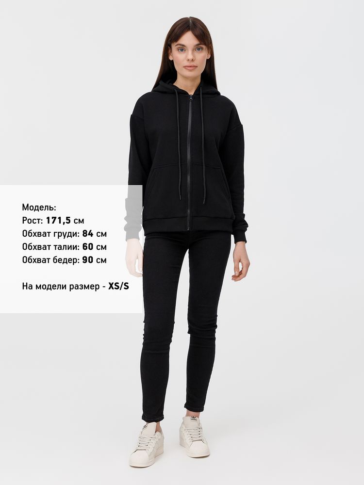 Толстовка унисекс оверсайз на молнии Zippy Terry, черная-6
