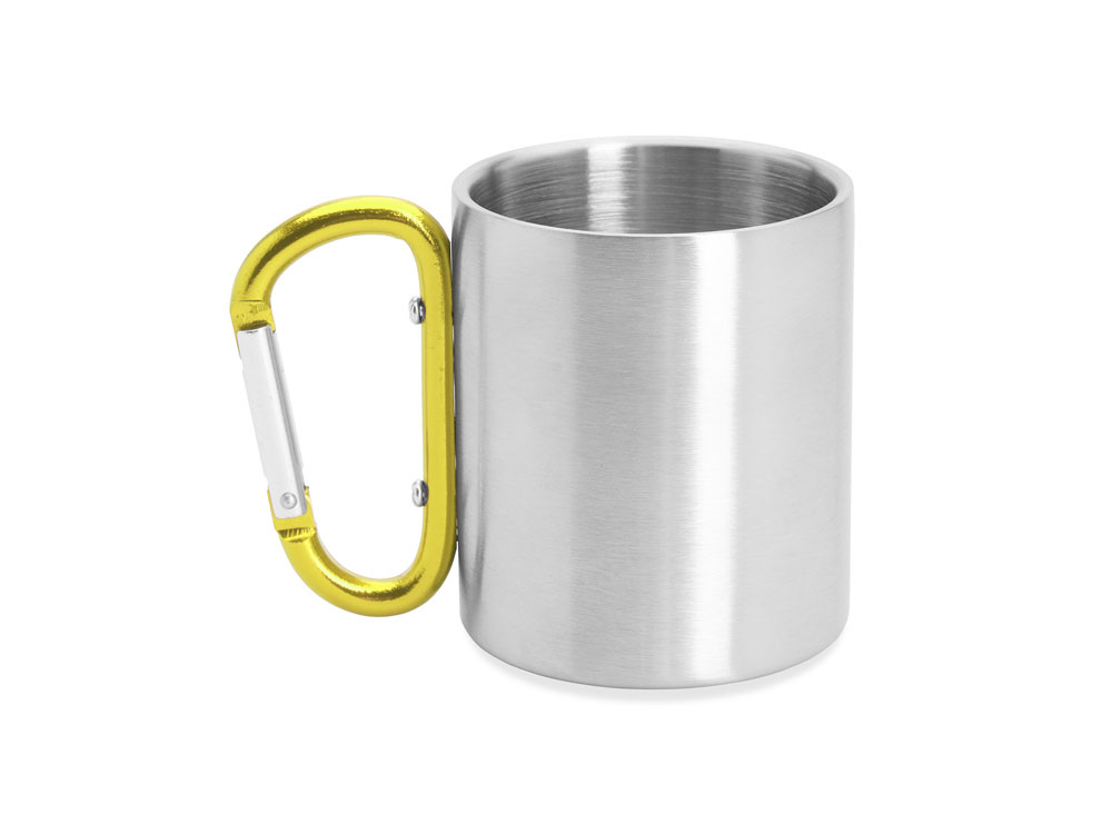 Кружка GUAYA с ручкой карабином, 230 мл, серебристый/желтый-3