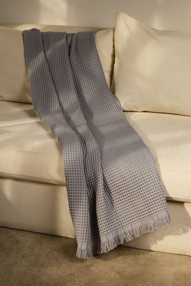 Плед вафельный Elenglect, светло-серый-2