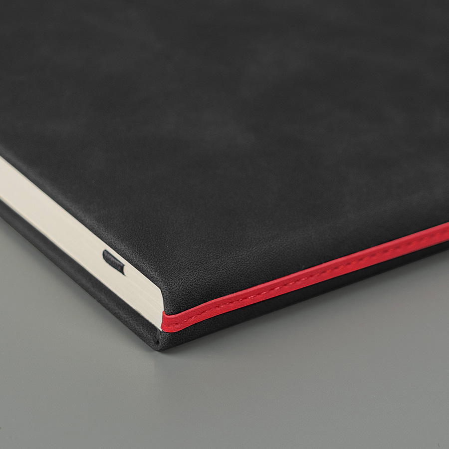 Ежедневник недатированный Muse, черный, формат А5, с декоративной красной полосой, блок в линейку, черный, красный-4