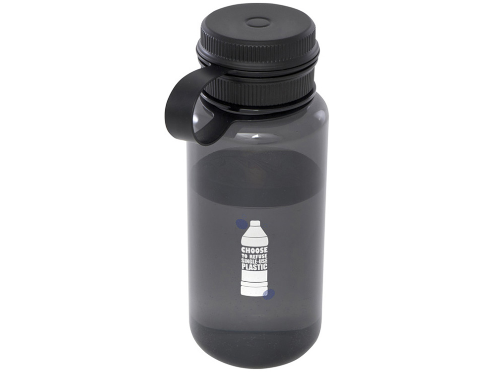 Спортивная бутылка Ryder из переработанного ПЭТ-пластика объемом 900 мл с многофункциональной крышкой, сертифицированная RCS - сплошной черный-5