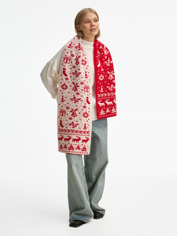 Шарф Holidale, красный с молочным-3