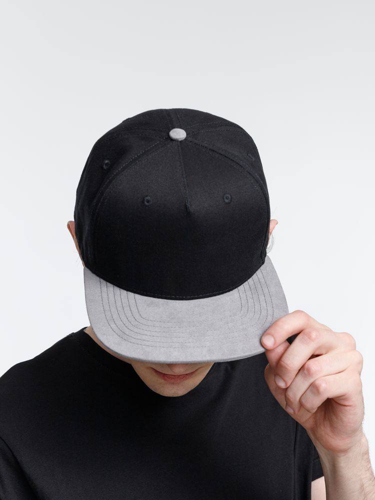 Бейсболка Foreside с прямым козырьком, черная с серым-4