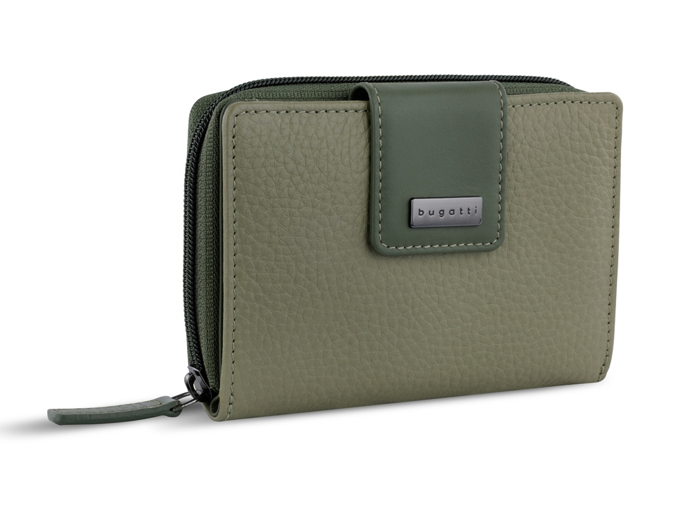 Кошелёк женский BUGATTI Sina, зеленый, воловья кожа/полиэстер, 13,7х3х9,5 см-0