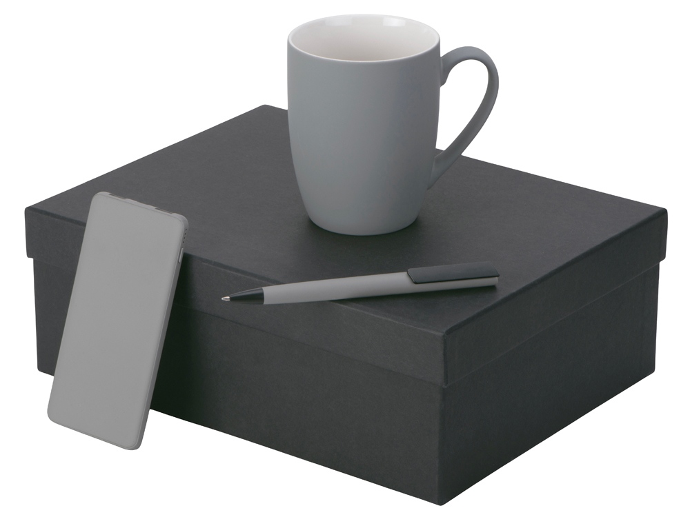 Подарочный набор c кружкой, пластиковой ручкой и повербанком С1, 5000 mAh, серый-0