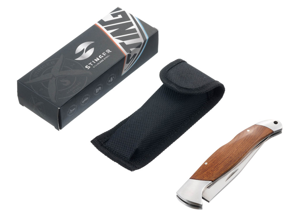 Нож складной Stinger, 100 мм (серебристый), материал рукояти: нержавеющая сталь, розовое дерево-4