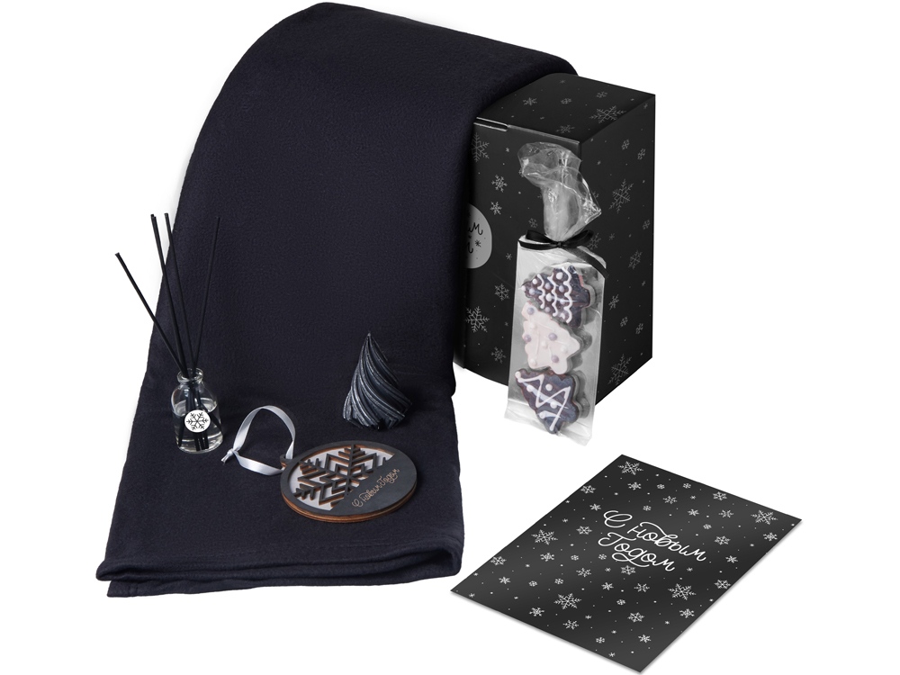Подарочный набор с пледом, свечой и диффузором, черный-0