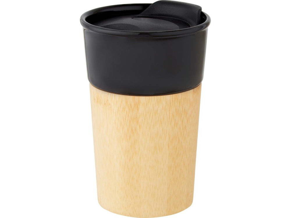 Фарфоровая кружка Pereira с бамбуковой внешней стенкой объемом 320 мл, черный глянцевый-4