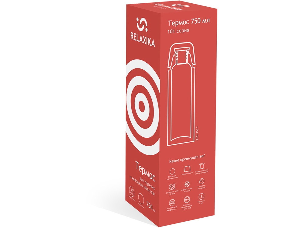 Термос Relaxika 101 (0,75 литра), красный (без лого)-11