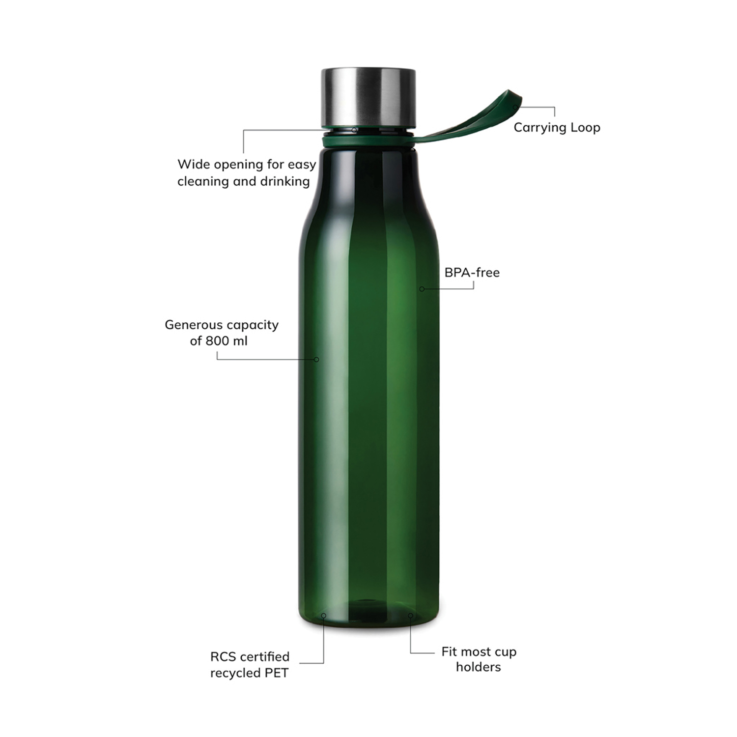 Бутылка для воды VINGA Lean из rPET RCS, 800 мл-3