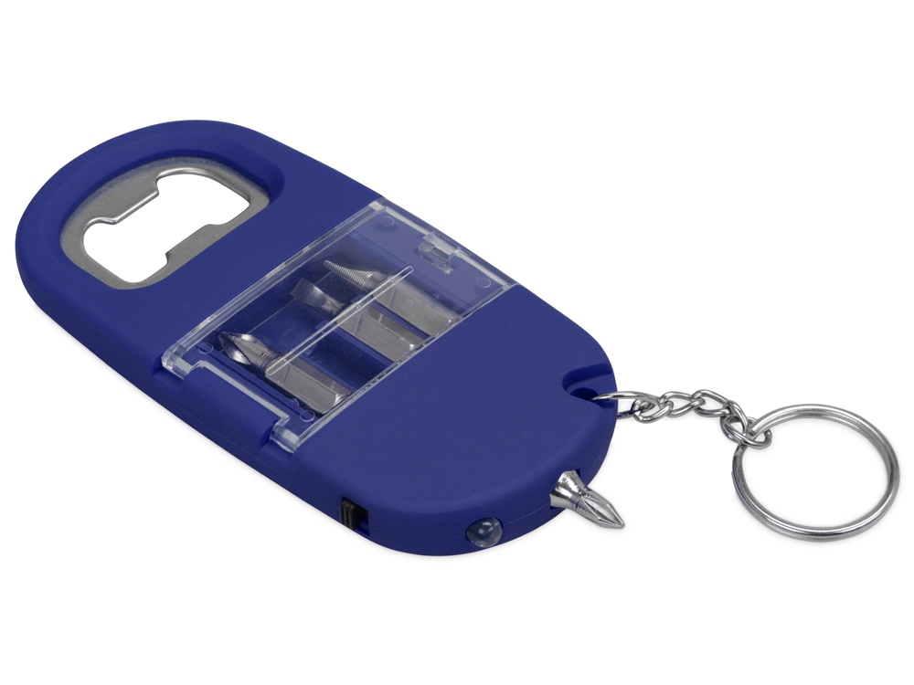 Брелок-открывалка с отвертками и фонариком Uni, софт-тач, синий-2