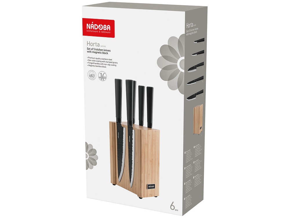 Набор из 5 кухонных ножей на магнитном блоке, NADOBA, серия HORTA-1