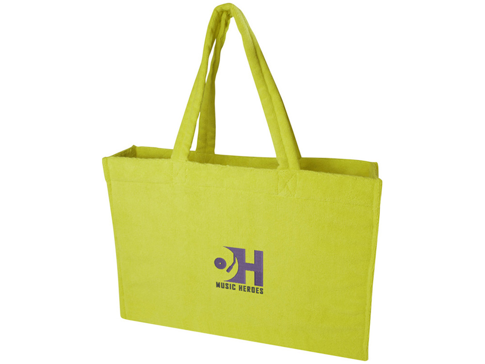 Пляжная эко-сумка Siam объемом 13 л из переработанной махровой ткани, сертифицированной GRS - Лайм-3