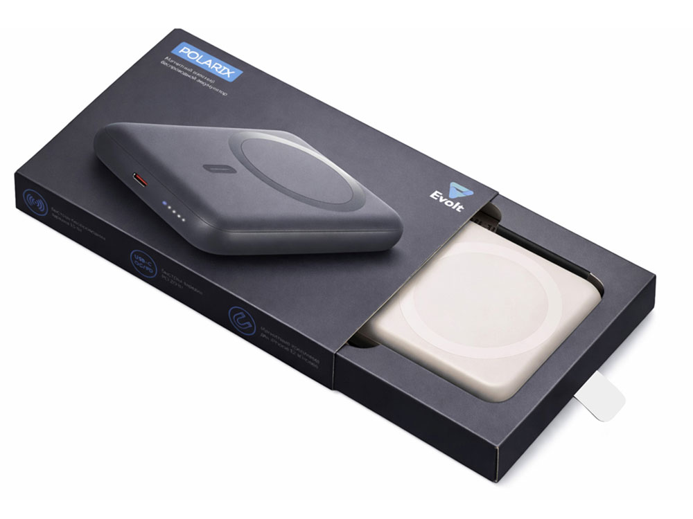 Магнитный внешний беспроводной аккумулятор Polarix, QC/PD, 10000 мАч, слоновая кость-8