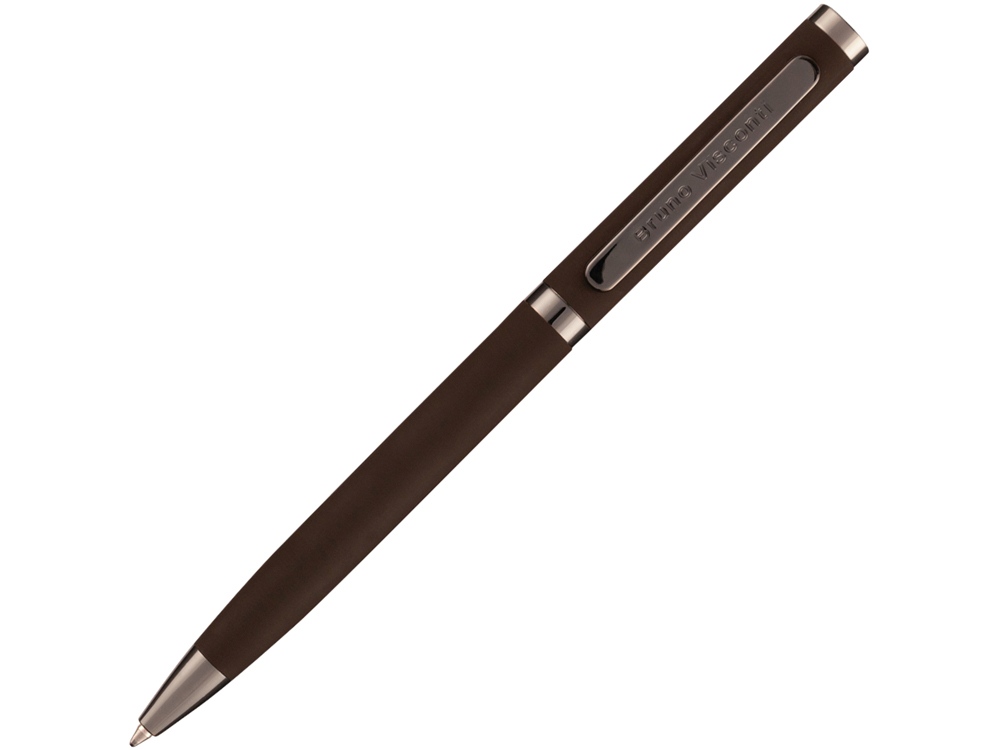Ручка Firenze шариковая автоматическая софт-тач, коричневая-0