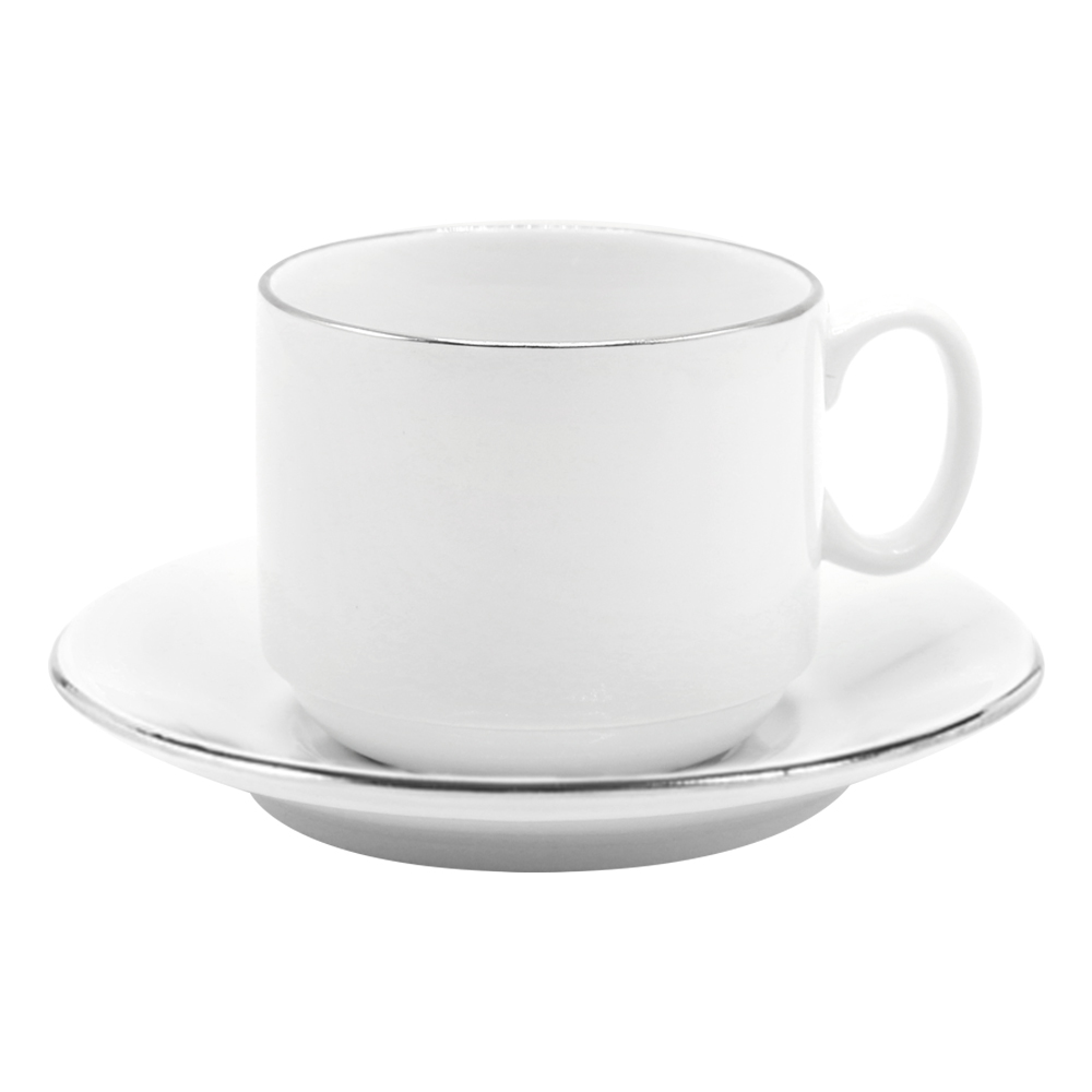 Чайная пара фарфоровая 220см³ экспресс Платиновый в коробке, Белый-0