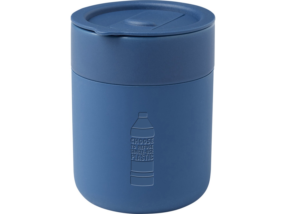 Java керамическая кружка емкостью 330 мл с силиконовой оберткой и пластиковой крышкой - Синий-4