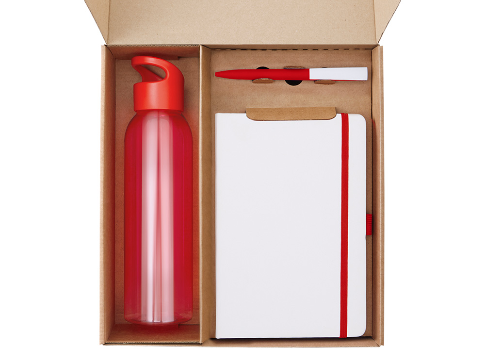 Подарочный набор с бутылкой для воды. блокнотом, ручкой и ланчбоксом, красный-1