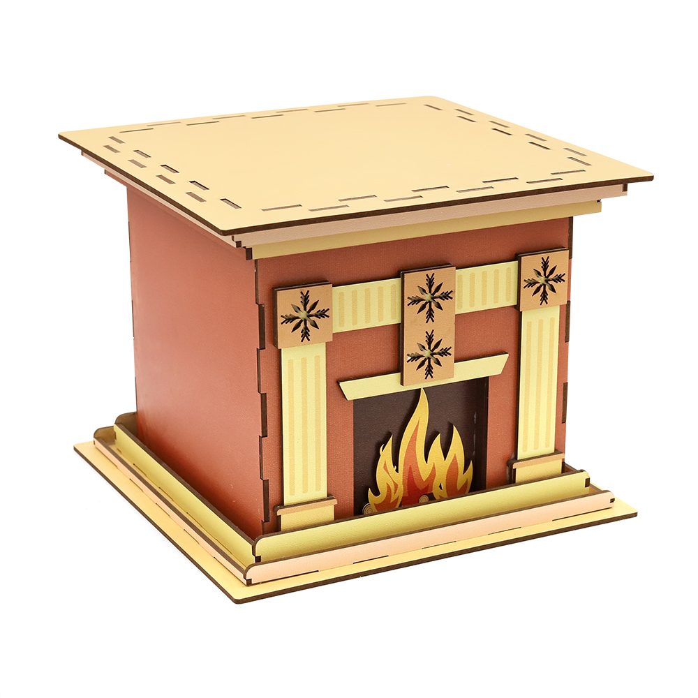 Камин большой - упаковка новогодняя из дерева, -1