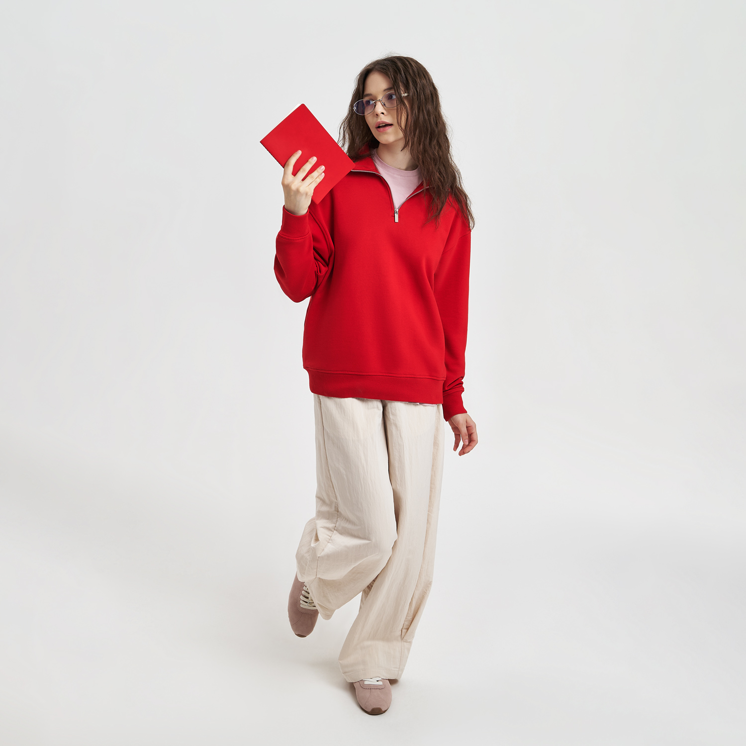 Толстовка на молнии унисекс Флоу (Flow), красная-11