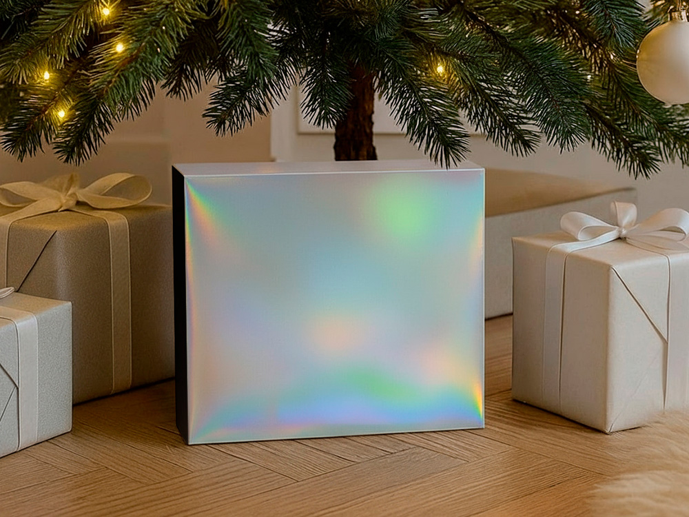 Подарочная коробка с голографическим шубером без печати Aurora, L, 260х260х100 мм.-4