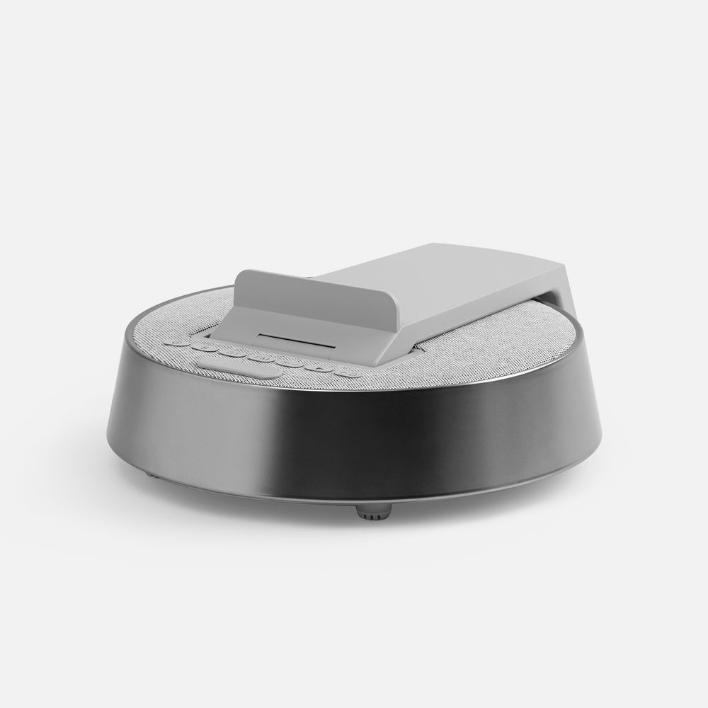 Bluetooth-колонка с беспроводной зарядкой и часами netEnergy, серая-3