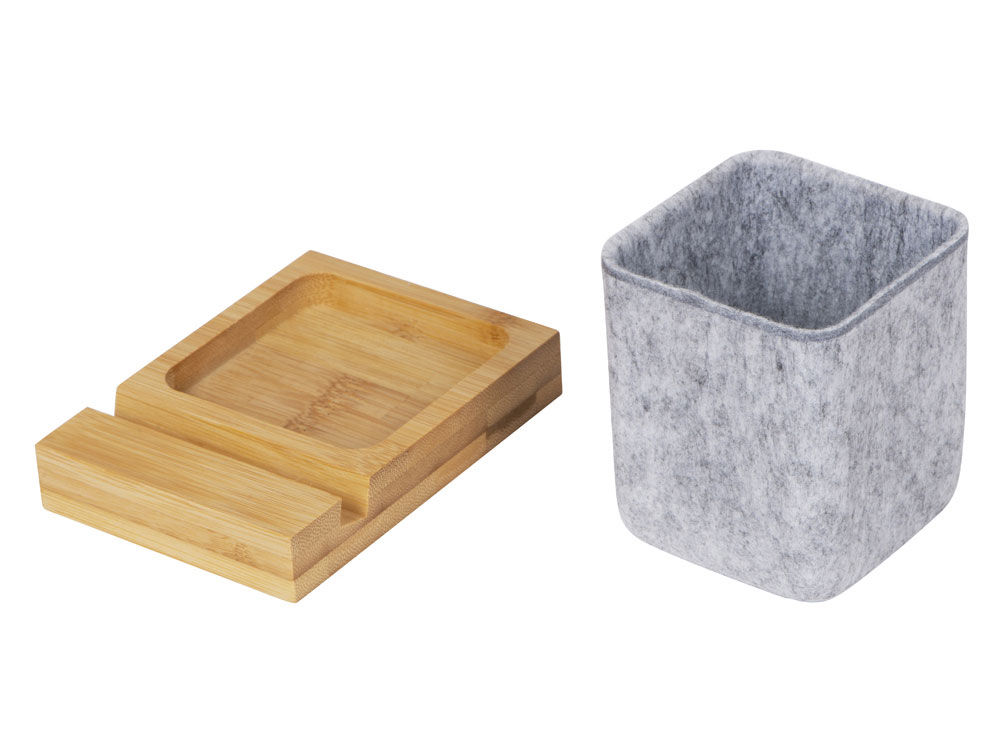 Подставка для ручек и телефона из бамбука Takeshi, серый-5