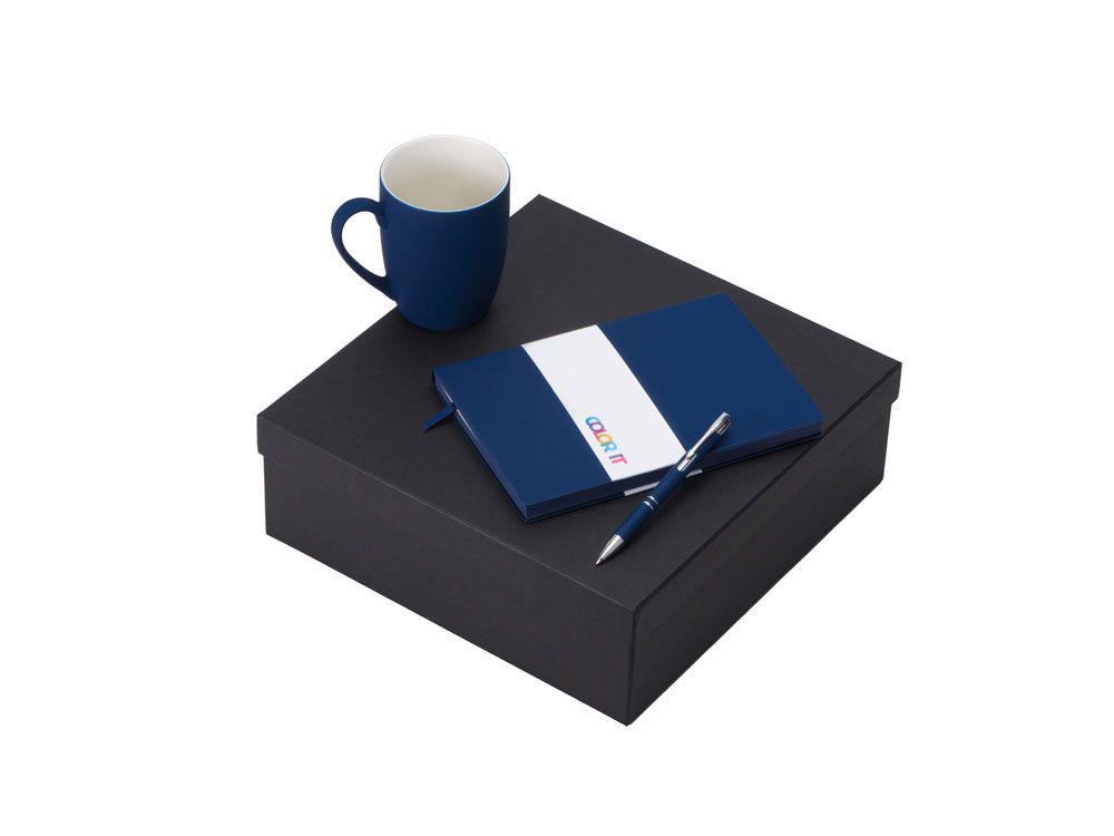 Подарочный набор с блокнотом С1, металлической ручкой и кружкой, темно-синий-0