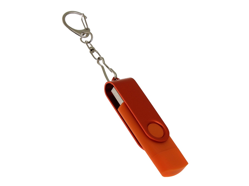 USB-флешка на 32 Гб 2 в 1 поворотный механизм, c дополнительным разъемом Type-C с одноцветным металлическим клипом, оранжевый-0